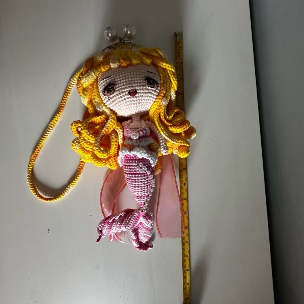 Mermaid, RARE, Crochet,  Crossbody Purse, Bag, Jewel Details, Amigurumi, Doll - Picture 11 of 11